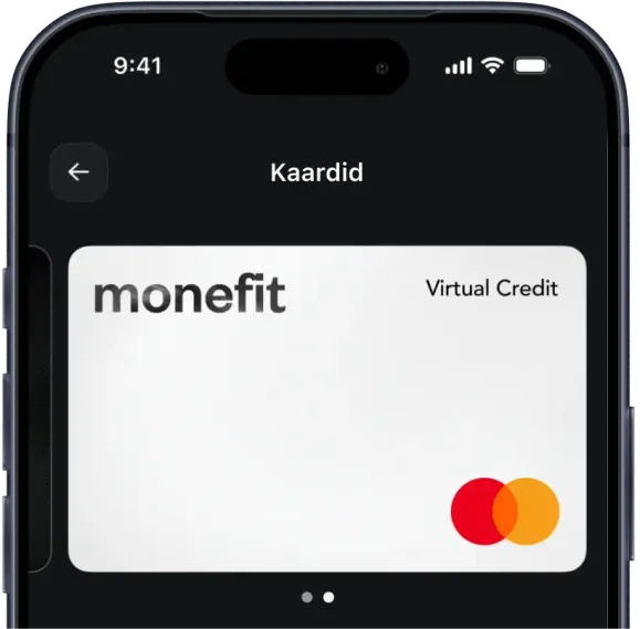 Nutitelefon, millel on näha Monefiti virtuaalkaart rahakoti rakenduses