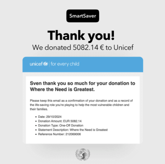 Monefit UNICEF donation